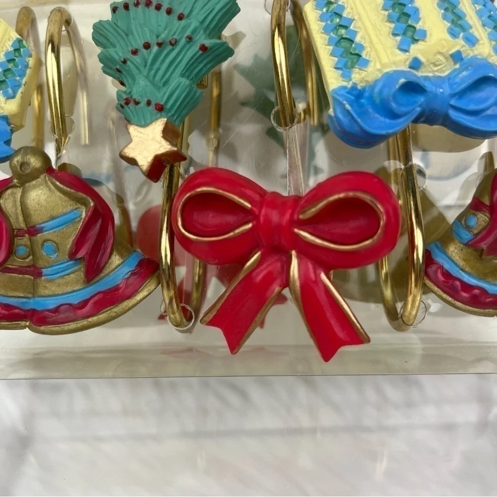 Set of 12 Christmas Shower Curtain Hooks Hand Painted Holiday Bathroom Decor